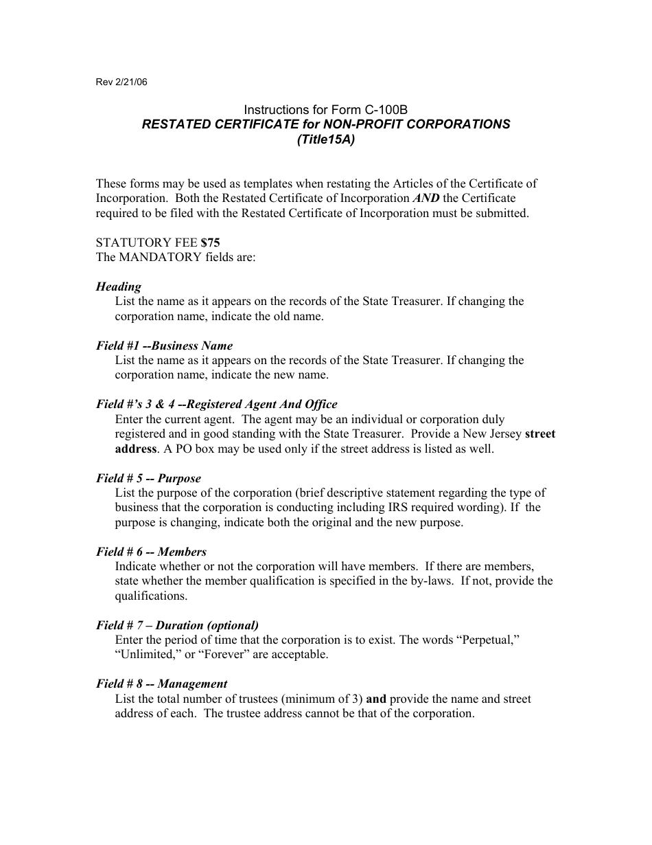 Form C-100B Restated Certificate of Incorporation - New Jersey, Page 3