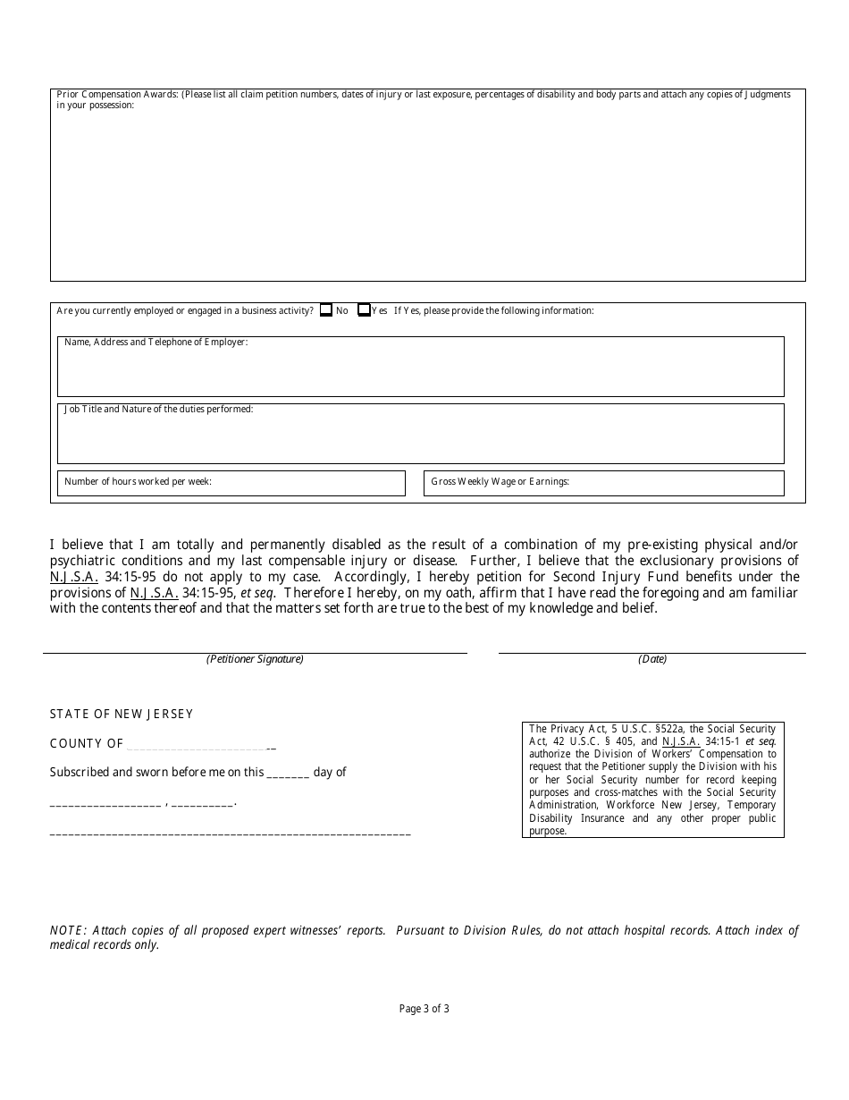 Form SCF-161 Second Injury Fund Verified Petition - New Jersey, Page 3