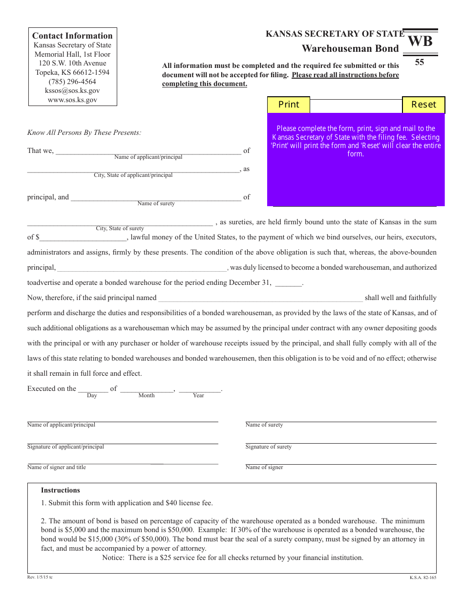 Form BW55 Bonded Warehouse License Application - Kansas, Page 3
