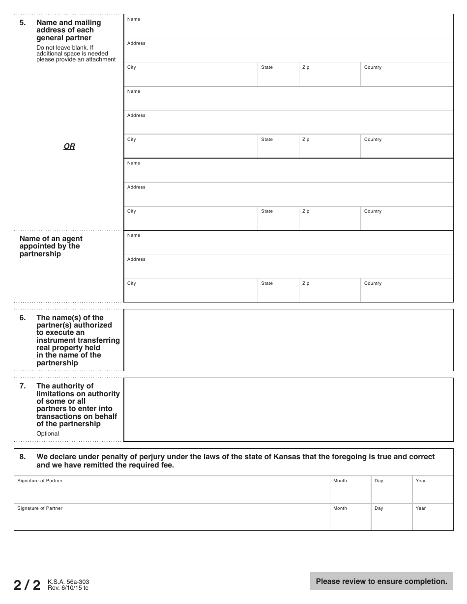 Form GA51-11 General Partnership Statement of Partnership Authority - Kansas, Page 3