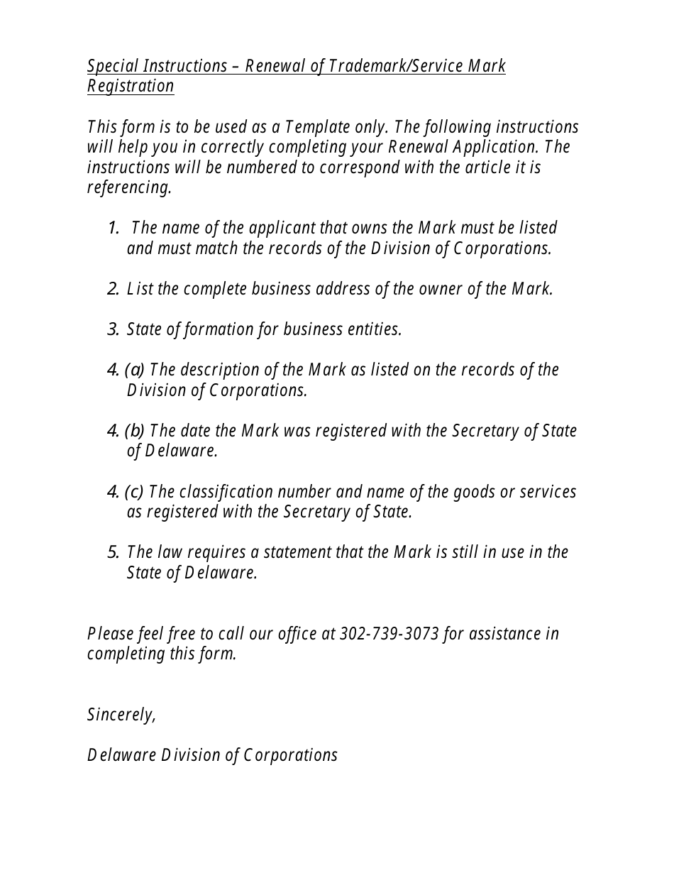 Application for Renewal of Registration of Trademark or Service Mark - Delaware, Page 2