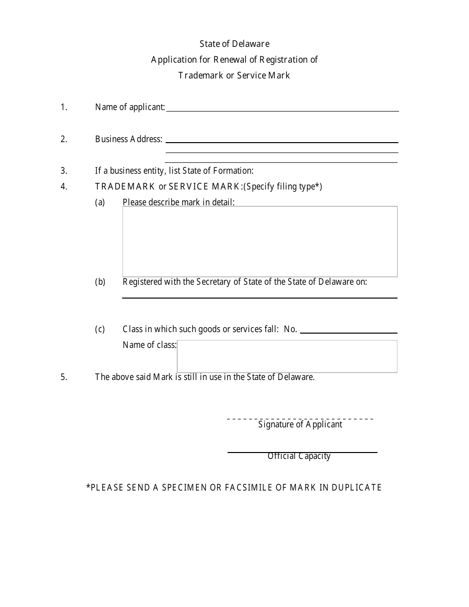 Application for Renewal of Registration of Trademark or Service Mark - Delaware, Page 4
