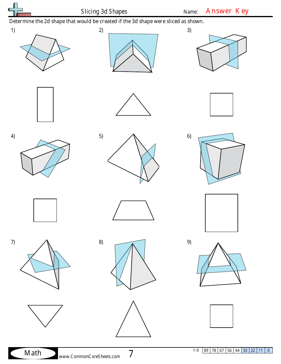 Slicing 3d Shapes Geometry Worksheet With Answer Key, Page 2