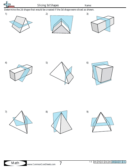 Slicing 3D Shapes Geometry Worksheet