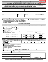 Document preview: Form BDVR-155 Record Lookup Request for Governmental Agencies - Michigan