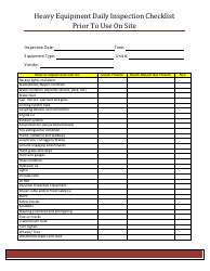 Document preview: Heavy Equipment Daily Inspection Checklist Template Prior to Use on Site