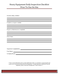 Heavy Equipment Daily Inspection Checklist Template Prior to Use on Site, Page 2
