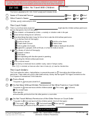 Document preview: Form DV-145 Order: No Travel With Children - California