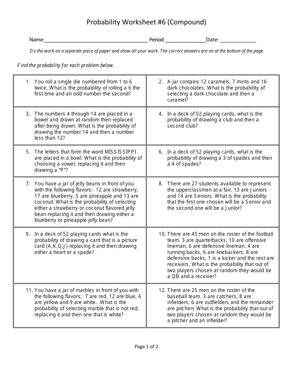 Compound Probability Worksheet - Lassiter High School Download Throughout Probability Worksheet High School