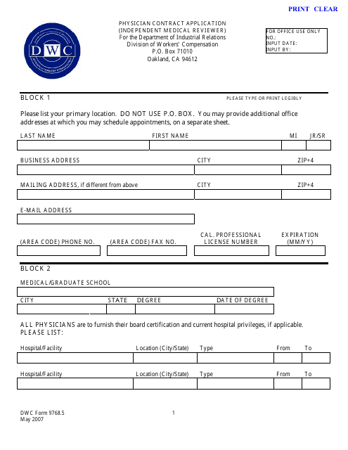DWC Form 9768.5  Printable Pdf
