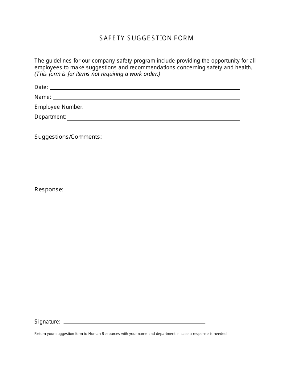 Safety Suggestion Form, Page 1