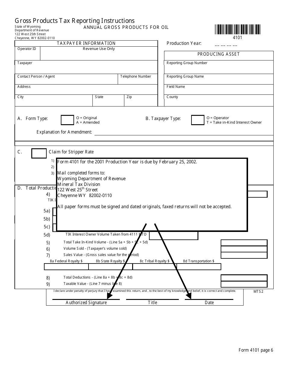 Instructions for Form 4101 Annual Gross Products for Oil - Wyoming, Page 10