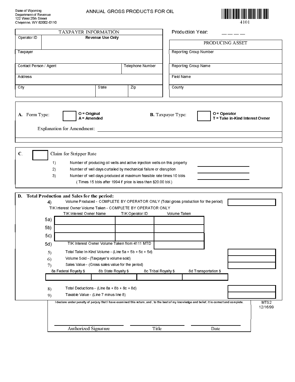 Instructions for Form 4101 Annual Gross Products for Oil - Wyoming, Page 11