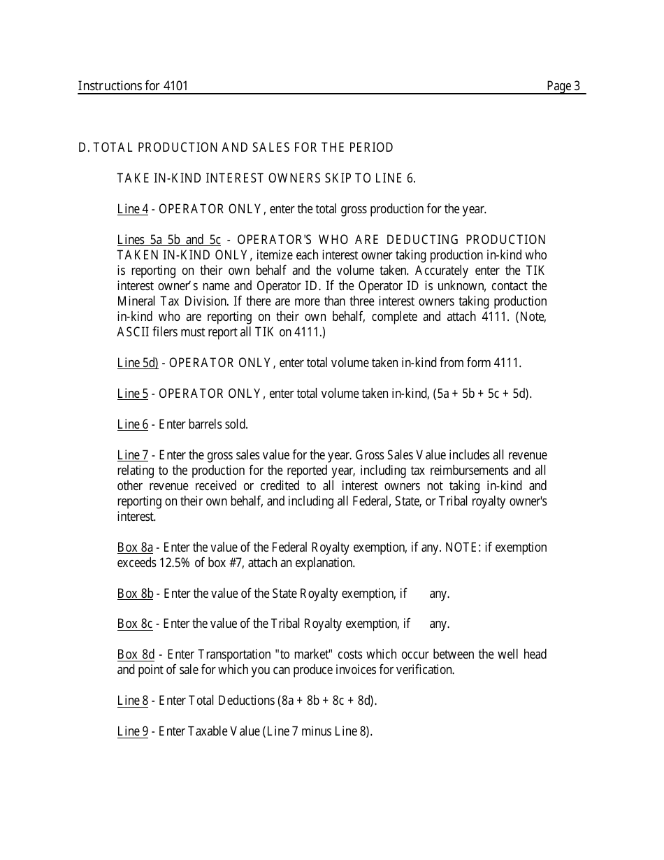 Instructions for Form 4101 Annual Gross Products for Oil - Wyoming, Page 3