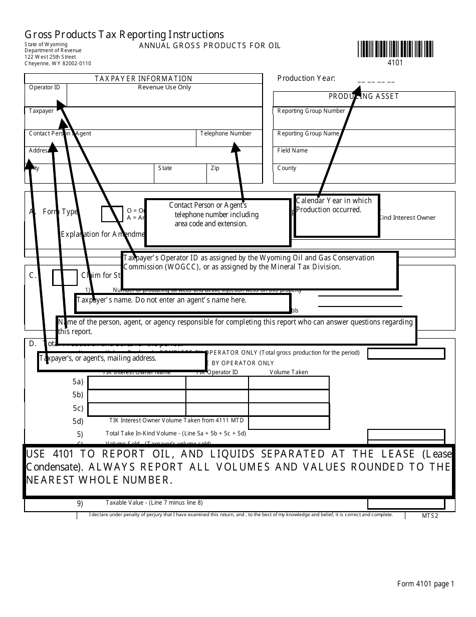 Instructions for Form 4101 Annual Gross Products for Oil - Wyoming, Page 5