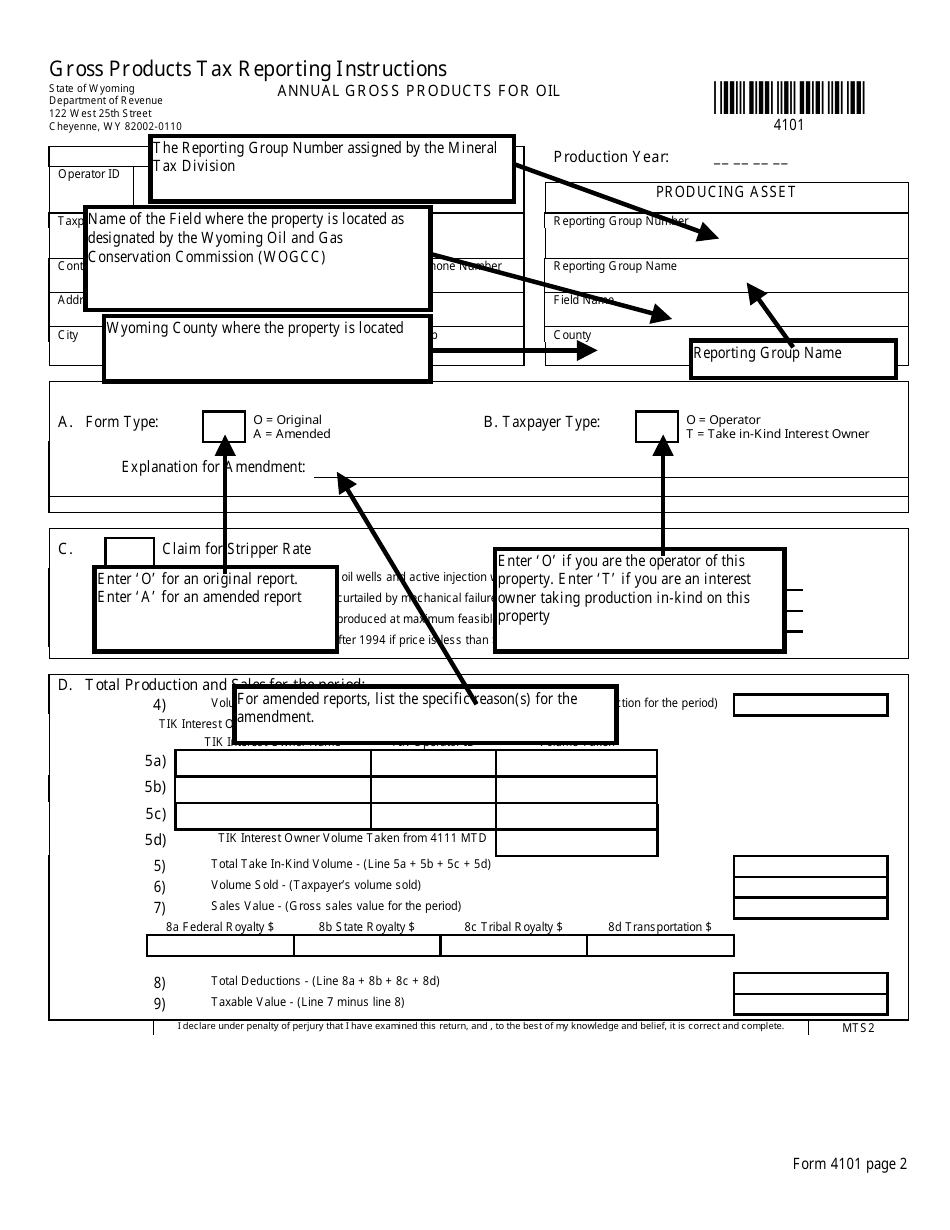 Instructions for Form 4101 Annual Gross Products for Oil - Wyoming, Page 6