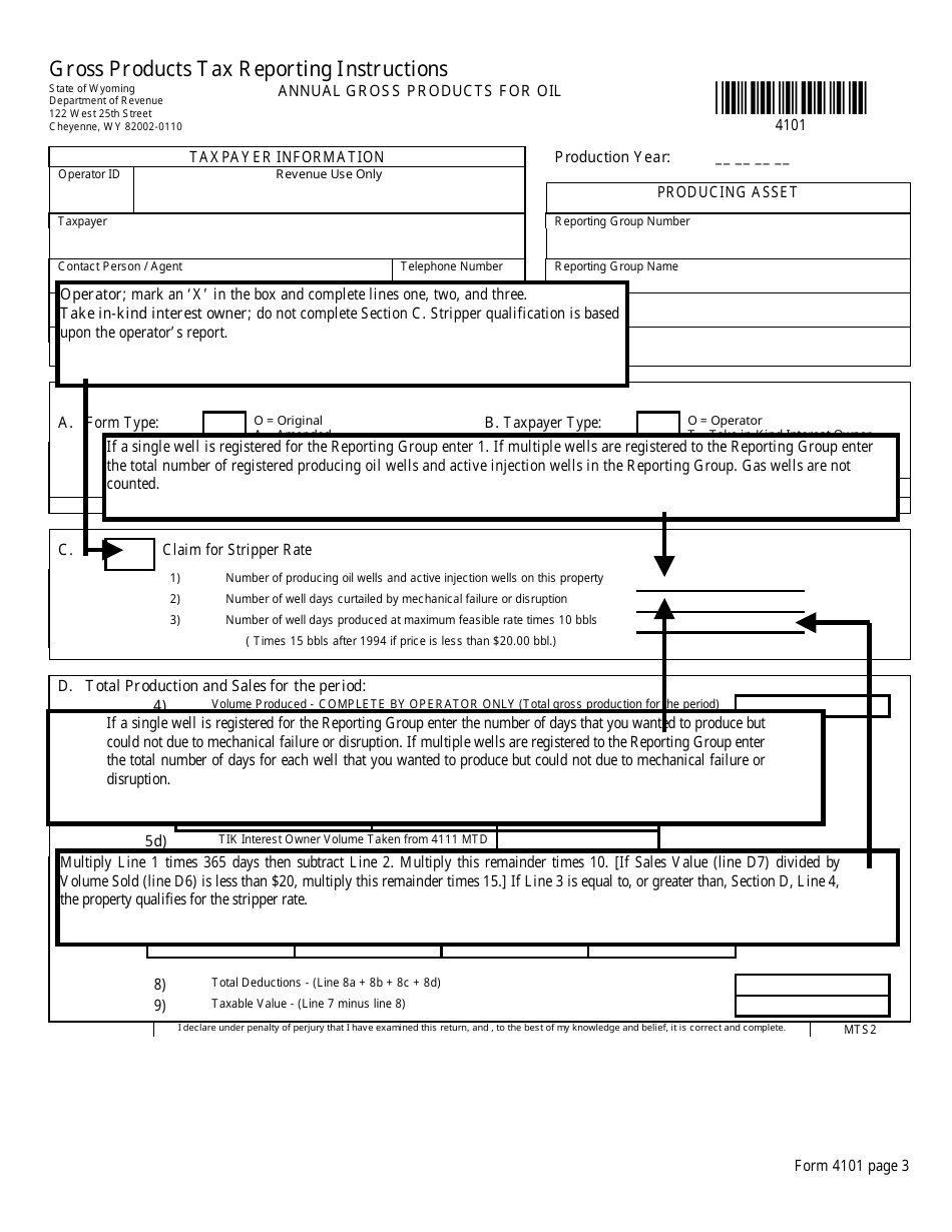 Instructions for Form 4101 Annual Gross Products for Oil - Wyoming, Page 7
