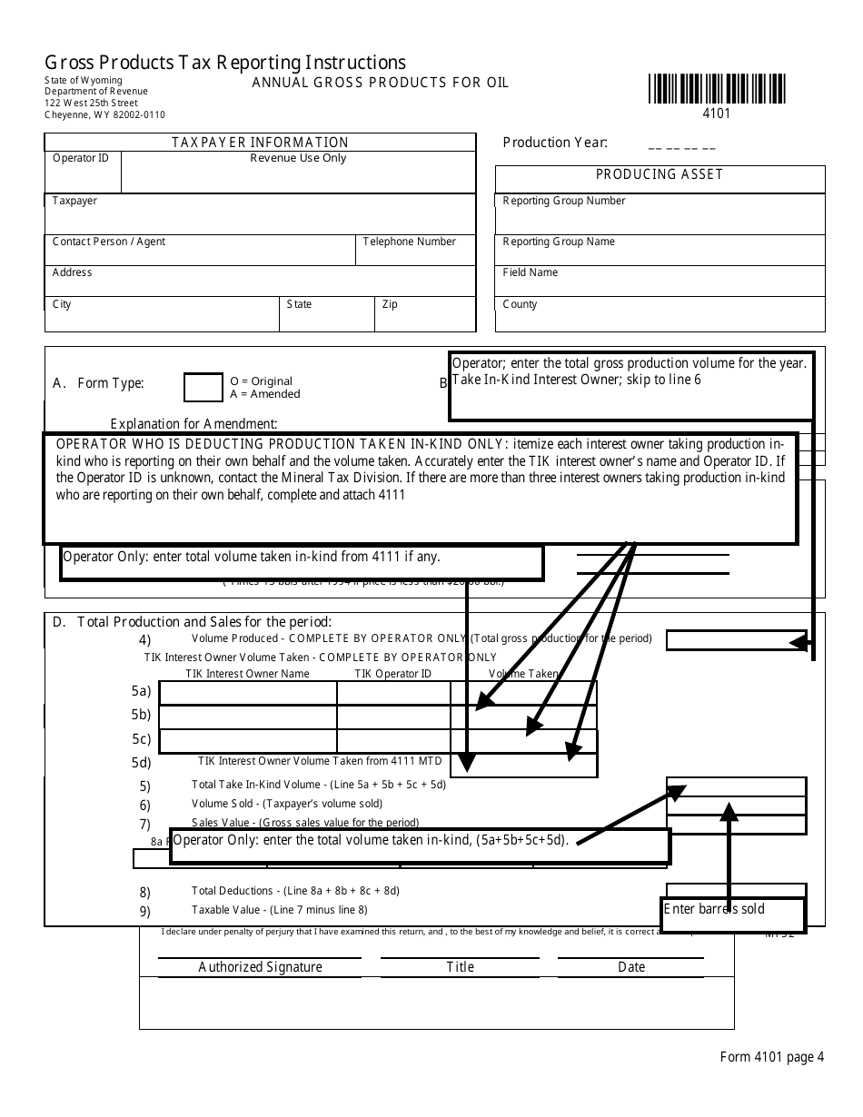 Instructions for Form 4101 Annual Gross Products for Oil - Wyoming, Page 8