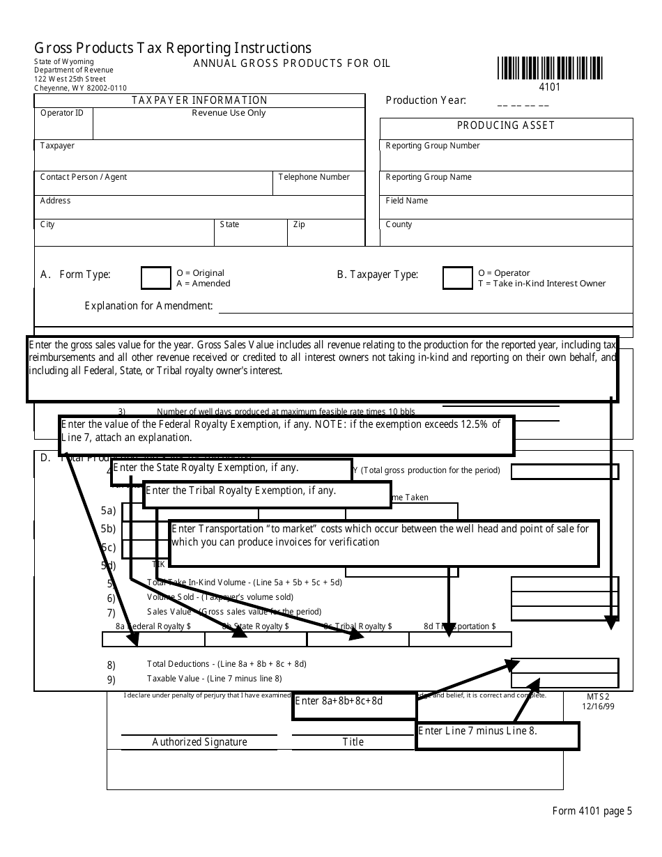Instructions for Form 4101 Annual Gross Products for Oil - Wyoming, Page 9