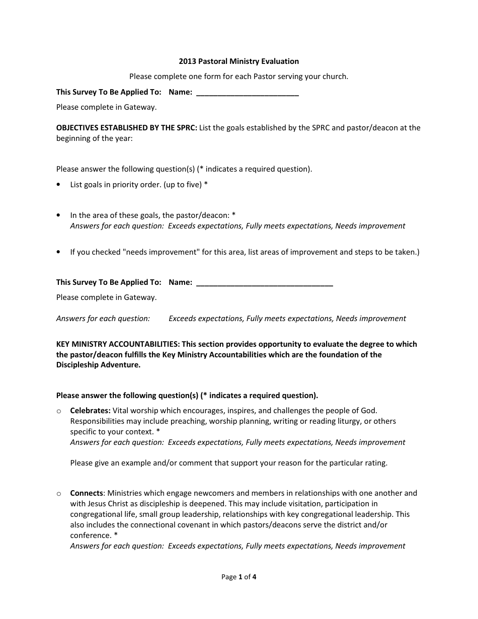 Pastoral Ministry Evaluation Form, Page 1