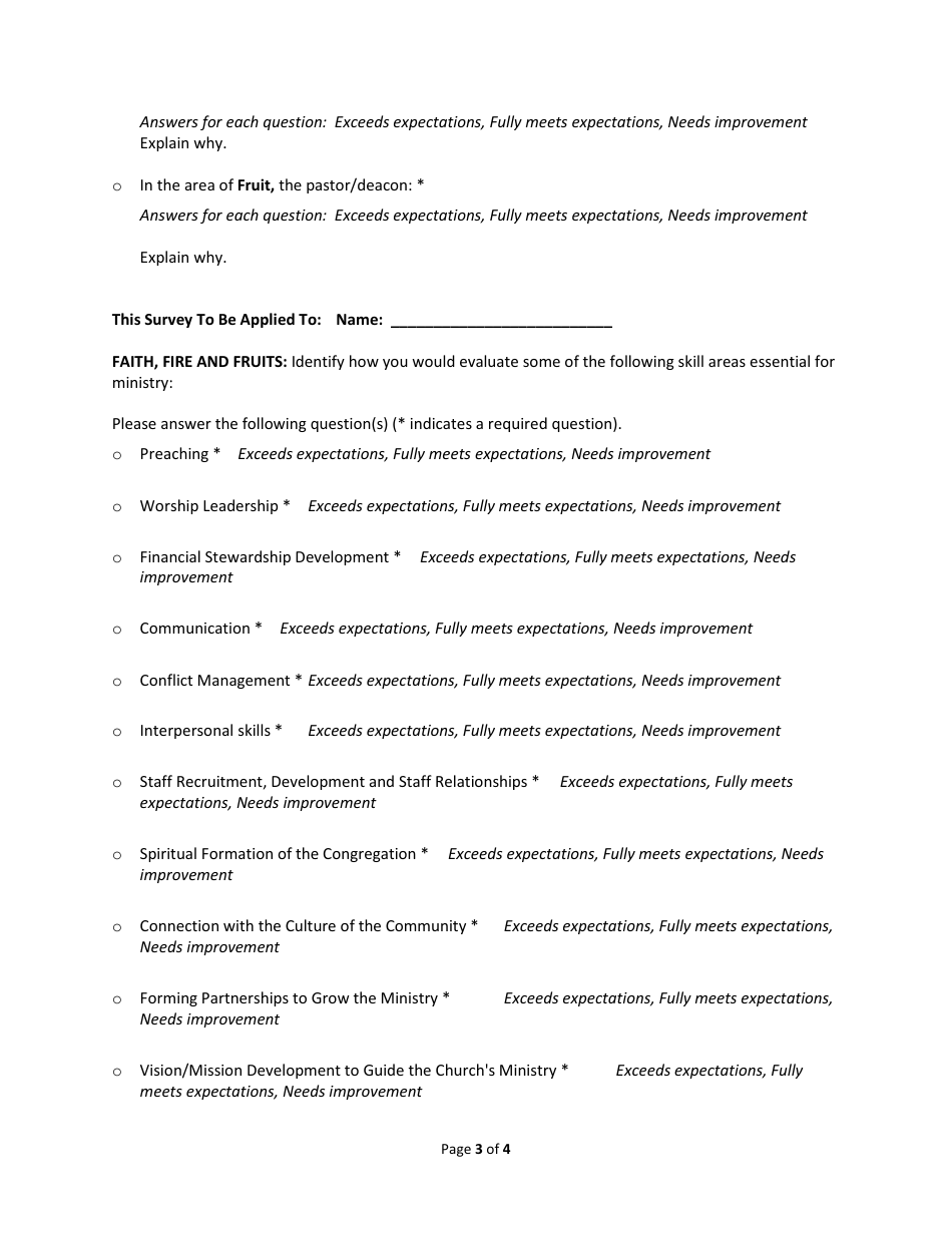 Pastoral Ministry Evaluation Form, Page 3