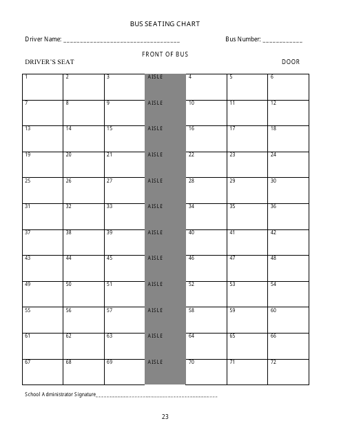 Bus seating chart template with a big table