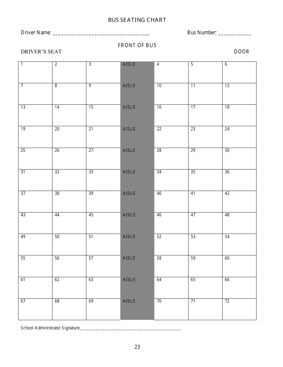 Bus seating chart template with a big table