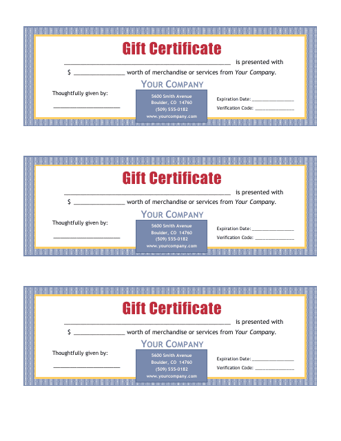 Blue and Yellow Gift Certificate Template Preview
