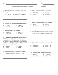 Document preview: Comparing Scientific Notation Worksheet