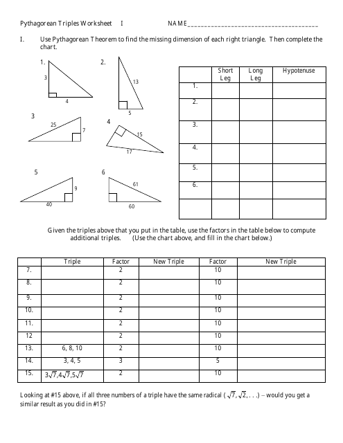 Pythagorean Triples Worksheet from West Ada School District