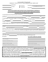 &quot;Summary Process (Eviction) Summons and Complaint Form&quot; - Massachusetts