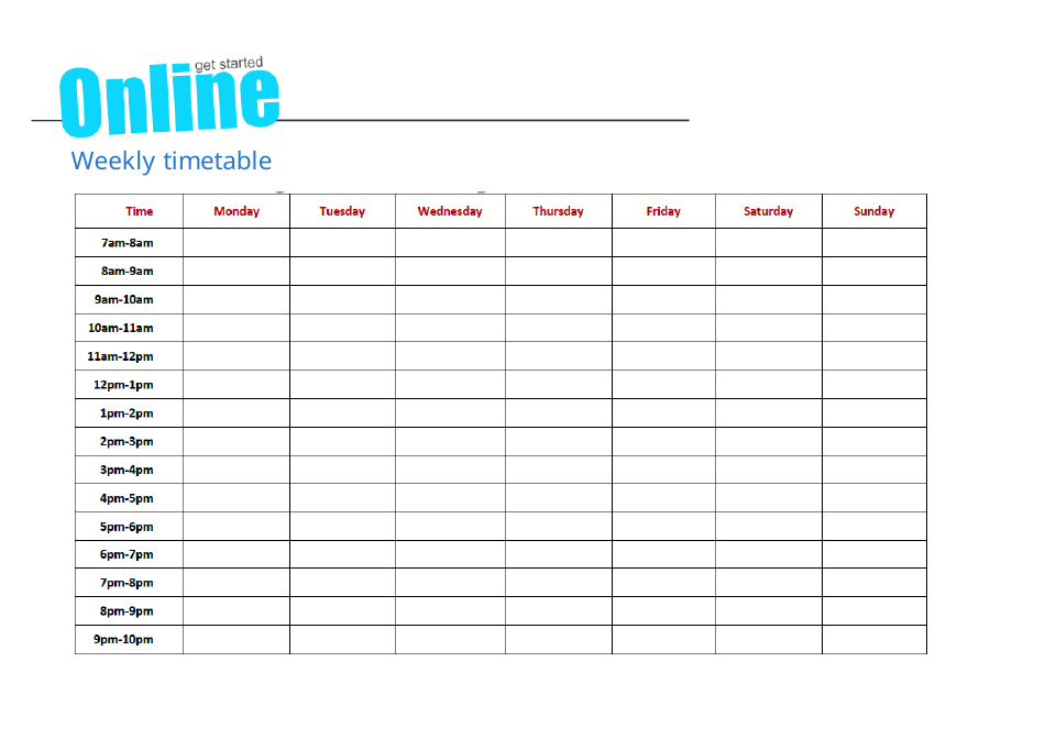 Weekly Timetable Template With Sample Image