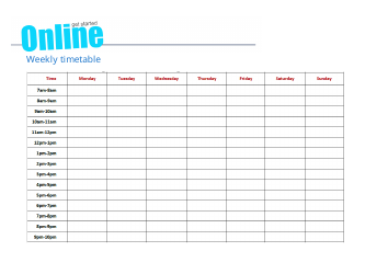 Document preview: Weekly Timetable Template With Sample