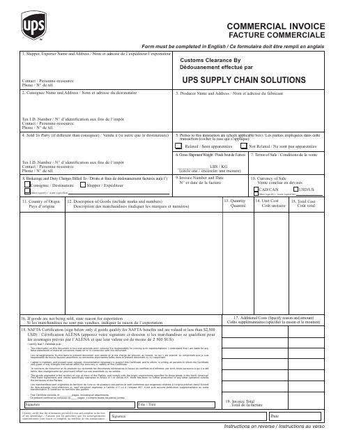 Ups Commercial Invoice Form (English / French) Download Pdf