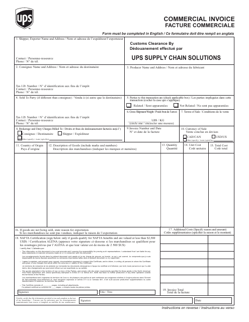 Ups Commercial Invoice Form (English/French)