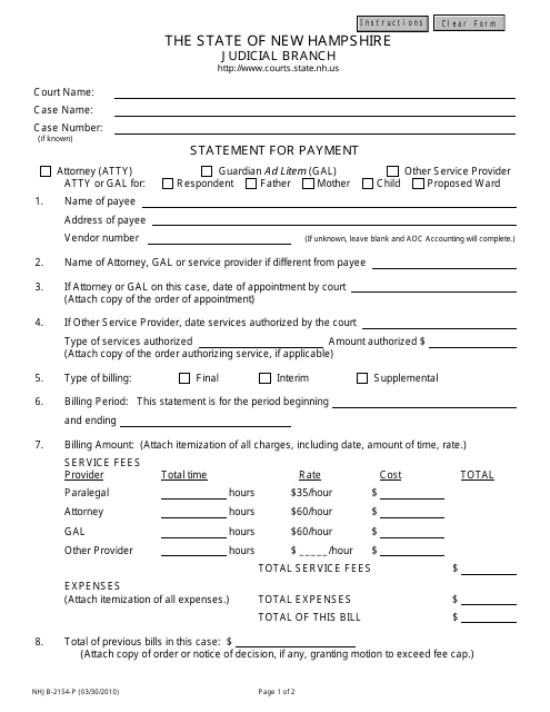 Form NHJB-2154-P  Printable Pdf