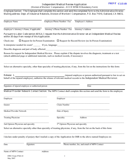 DWC Form 9768 10 Fill Out Sign Online And Download Fillable PDF 
