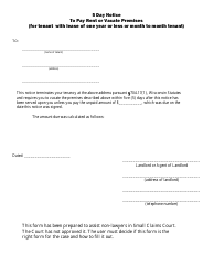 Document preview: 5 Day Notice to Pay Rent or Vacate Premises (For Tenant With Lease of One Year or Less or Month to Month Tenant) - Dane County, Wisconsin
