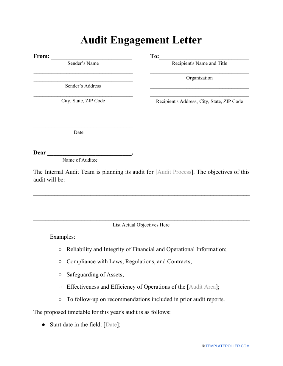 Audit Engagement Letter Template Download Printable PDF Intended For Bookkeeping Letter Of Engagement Template