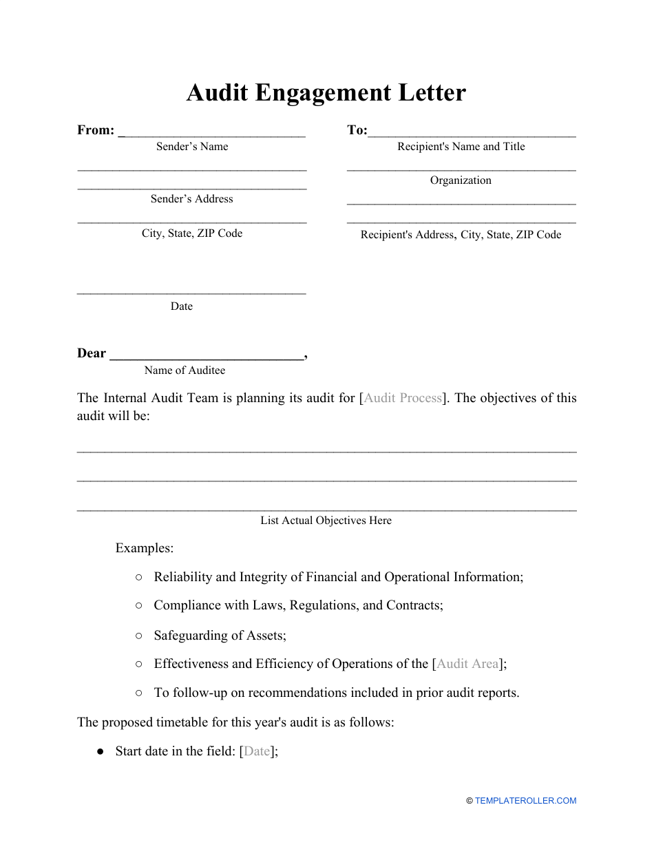 Audit Engagement Letter Template Download Printable PDF