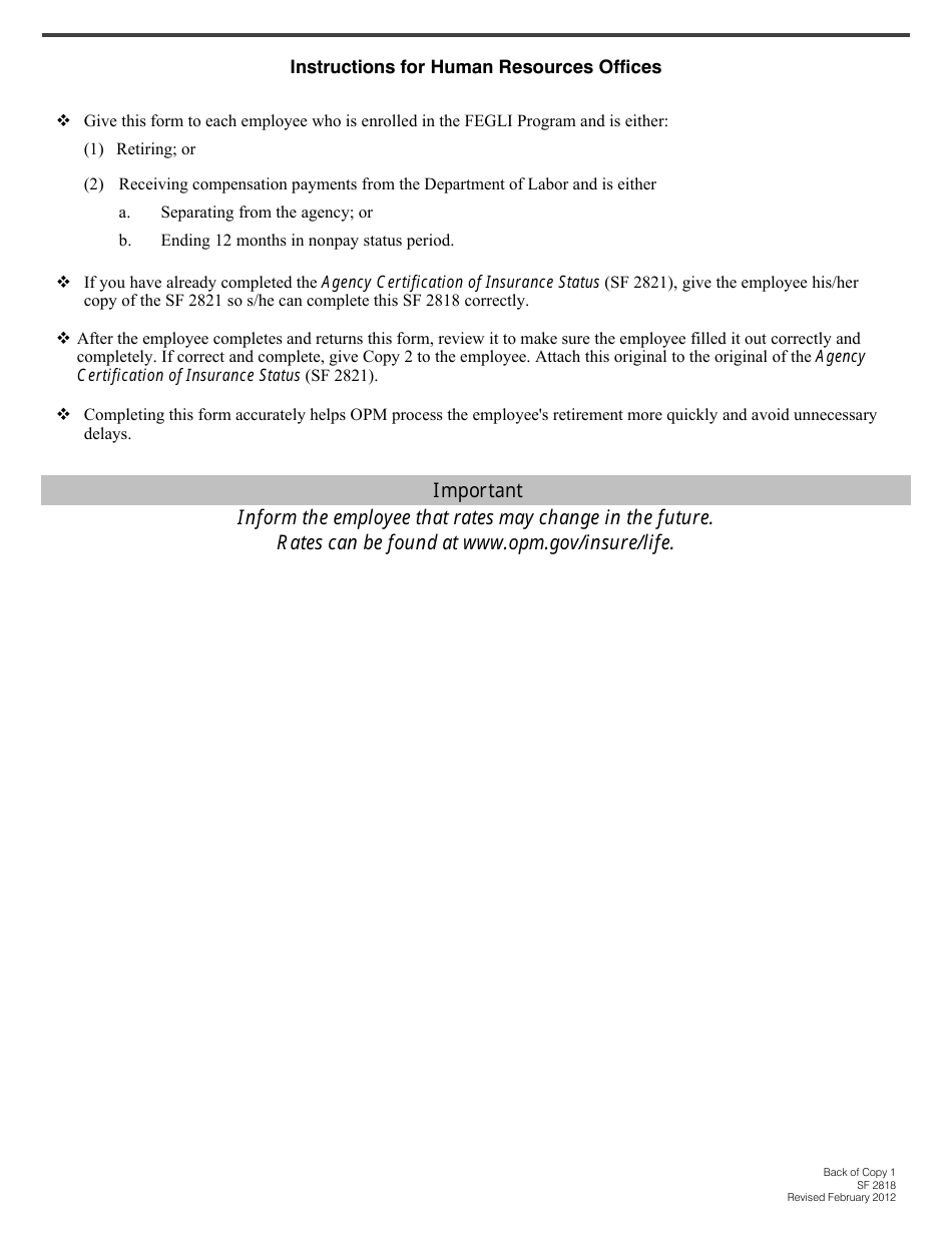 OPM Form SF2818 Consultation of Life Insurance Coverage, Page 5