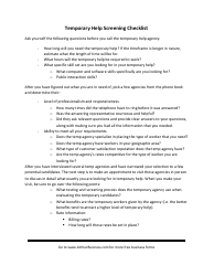 Document preview: Temporary Help Screening Checklist Template