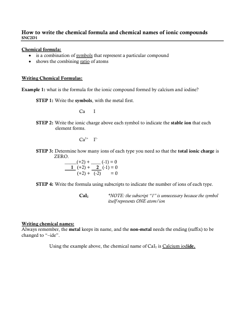 &quot;Chemical Formula and Chemical Names of Ionic Compounds Writing Methodology and Worksheet&quot; Download Pdf