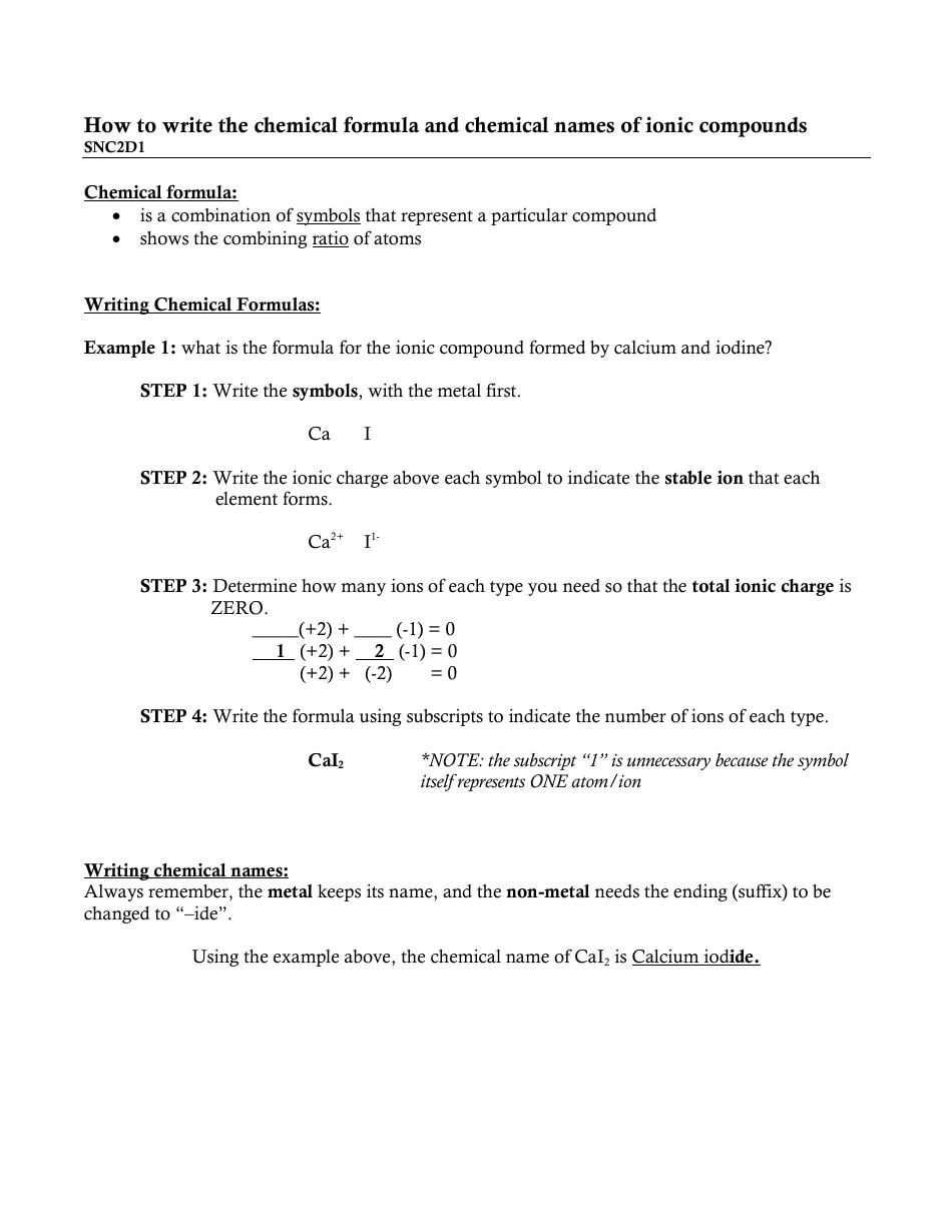 Chemical Formula and Chemical Names of Ionic Compounds Writing