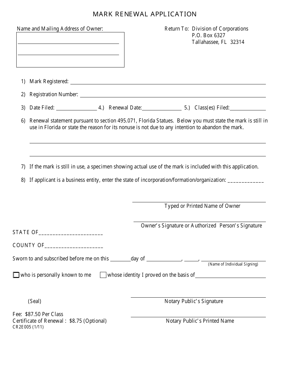 Form CR2E005 Mark Renewal Application - Florida, Page 2
