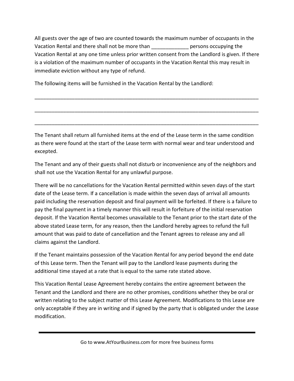 Vacation Rental Lease Agreement Template, Page 3