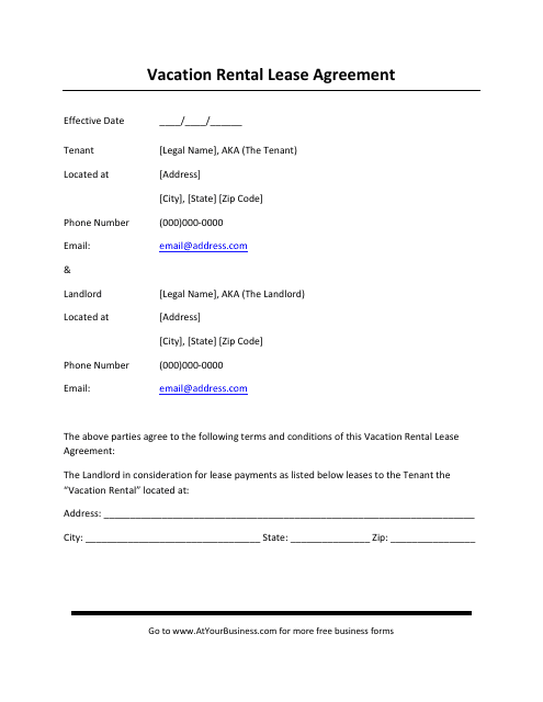 Vacation Rental Lease Agreement Template Download Pdf