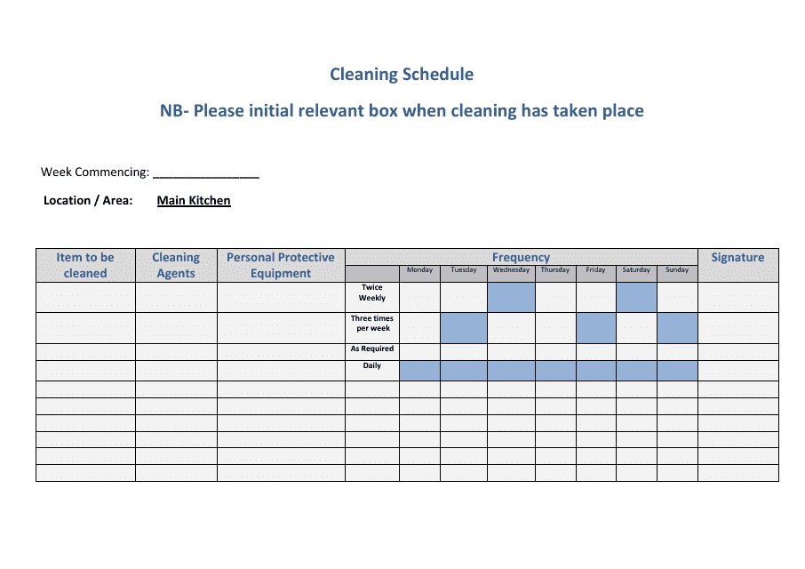 Restaurant Kitchen Cleaning Schedule Template