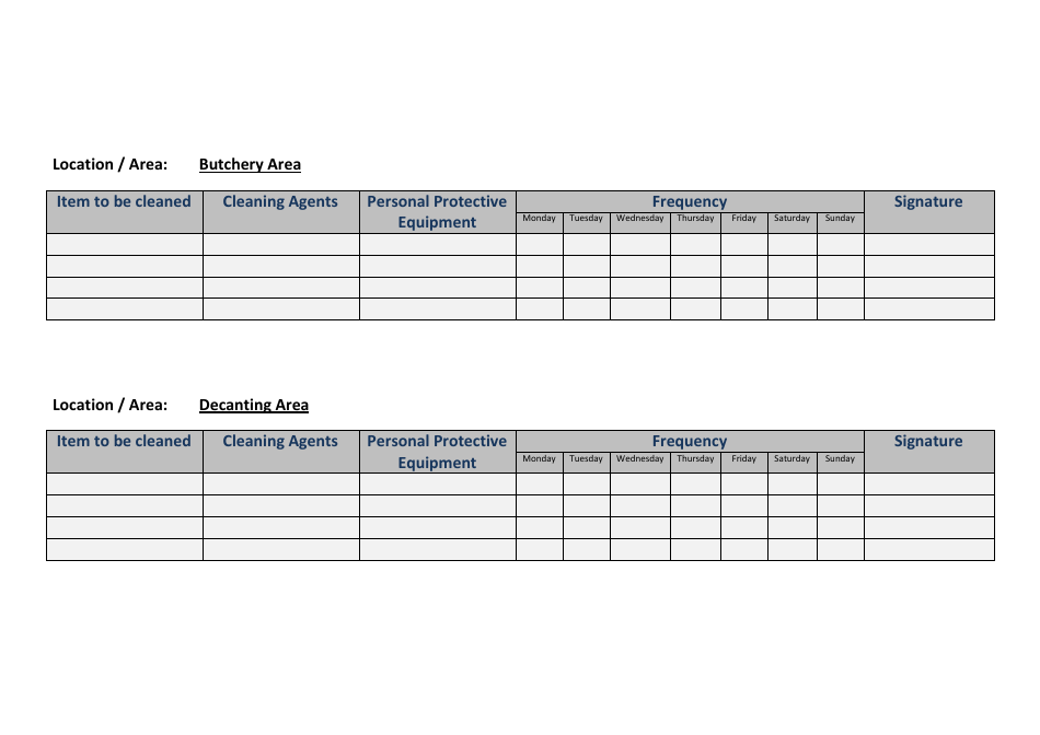Restaurant Kitchen Cleaning Schedule Template, Page 3