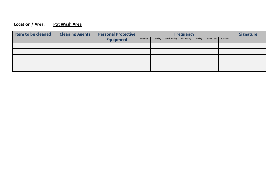 Restaurant Kitchen Cleaning Schedule Template, Page 5
